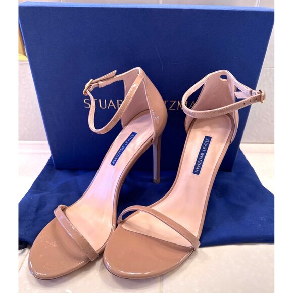 Stuart Weitzman Nudistsong Adobe Patent Size 9.5 Heels NWB 4" - Picture 3 of 14